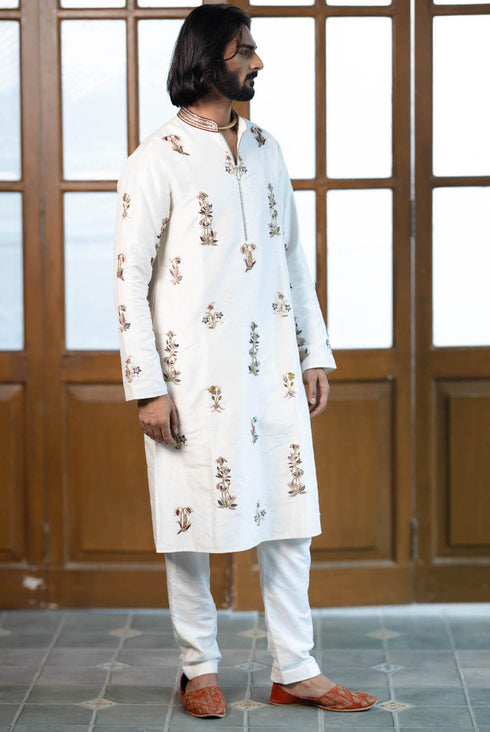 Off White Embroidered Kurta With Pant